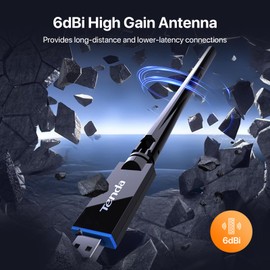 Tenda AX900 WiFi Adapter WiFi 6- Dual-Band 600Mbps 5GHz/ 286Mbps 2.4GHz, 6dBi High Gain Antenna, Wireless WiFi Adapter for Windows 11/10/7/Linux3.1+/Ubuntu, USB WiFi Dongle (U11Pro)