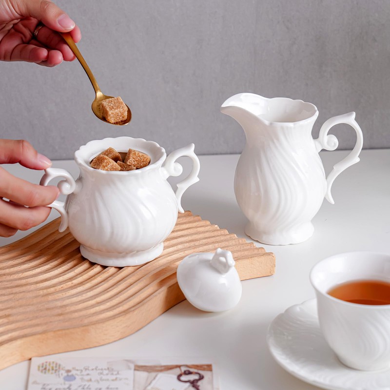 Agyiuns Sugar and Creamer Set Ceramic, Creamer Pitcher and Sugar