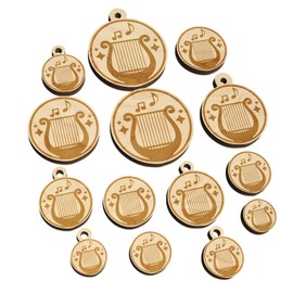 Bard Instrument Harp Lyre Mini Wood Shape Charms Jewelry DIY Craft - 30mm (6pcs) - with Hole
