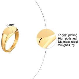 Jude Jewelers Stainless Steel Classical Simple Plain Oval Shape Signet Style Pinky Wedding Statement Promise Anniversary Ring (Gold, 7)
