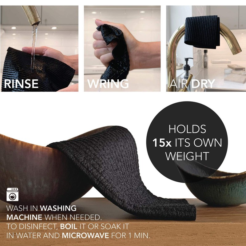 Black Swedish Dishcloths for Kitchen - Set of 3 Swedish