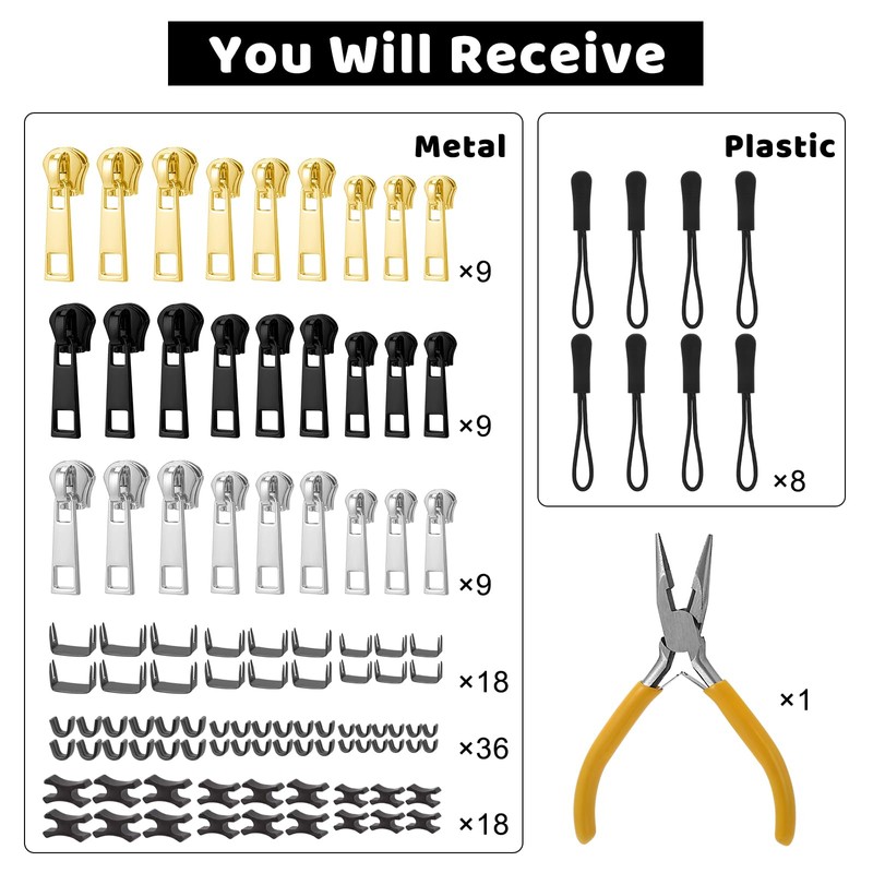 108 Piece Zip Repair Kit HXC Zip Replacement Zip Repair