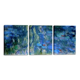 Wieco Art Canvas Print Water Lilies, Reflections of Weeping Willows by Claude Monet Oil Paintings Canvas Prints Picture Artwork on Canvas Wall Art for Home Office Decorations