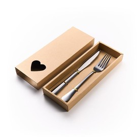 Elegant Gold Knife and Fork Set with Heart Gift Box, 2-Piece Stainless Steel Flatware Set (2, Silver)
