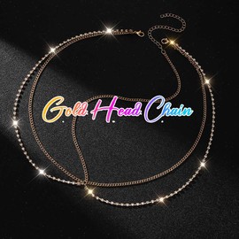 Aukmla Rhinestone Layered Head Chain Gold Headpiece Festival Hair Accessires for Women (Gold, One Size)