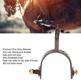 2Pcs Horse Spurs, Cowboy Spurs, Vintage Antique Brass Horse Spurs with Turnable Gear & Hand Carved Decoraation, Style Vintage Carved Spurs