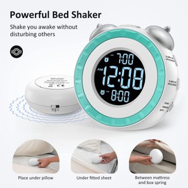OCUBE Alarm Clock for Heavy Sleepers or Hearing Impaired, Loud Alarm Clock with Bed Shaker, Deaf Alarm Clocks with Vibrating, Adjustable Dimmer and Volume, Snooze,USB Charging Port