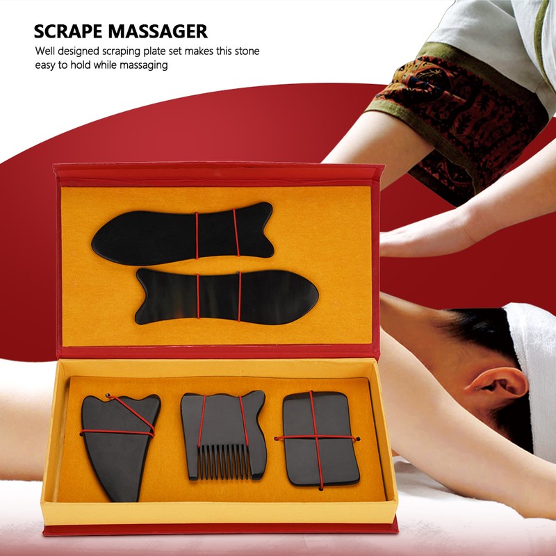 Horn Scraping Plate Set Massage Health Relaxation Natural Facial Body