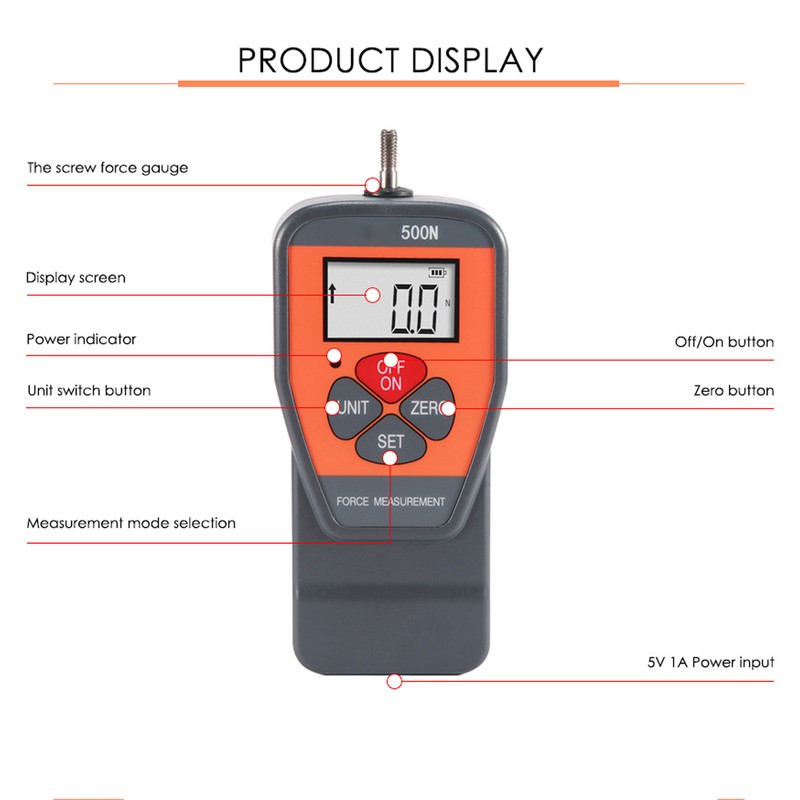 RuoShui 500N Digital Force Gauge with LCD Backlight Screen Portable