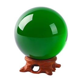 Green Crystal Ball 80mm/3.1 inch with Rose Wooden Stand and Gift Box for lensball Photography,Fortune Teller,Feng Shui, Witchcraft Decor,Scrying,Magic,Quartz Crystal Orb Prop Decorative Glass Sphere