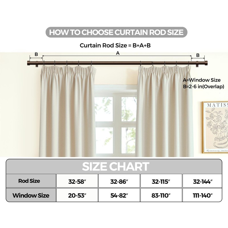 KAMANINA Bronze Curtain Rods for Windows 48 to 84 Inch