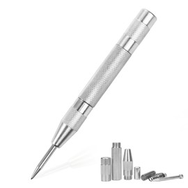 1 Pcs Metal Automatic Center Punch for Metal Heavy Duty, Adjustable 5.1 Inch Spring Loaded Center Punch, Fixed Point Auto Drill Punch Tool for Steel Wood Window Glass Break (Silver)