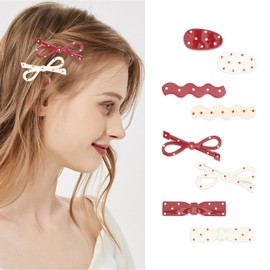 Esitrormi 8 Pack Cute Hair Clips for Women, Red and Beige Hair Barrettes Decorative Bobby Pins Hair Accessories for Women Gils