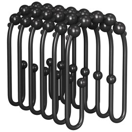 AmazerBath Shower Curtain Hooks, Black Shower Curtain Hooks Rust Proof Non-Slip Double Hook Shower Curtain Hooks for Shower Curtain, Sturdy Shower Curtain Rings, Metal Shower Hooks Ring Bathroom 12Pcs