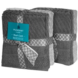 PH Pleasant Home Diagonal Wash Cloths Set - 12 Pack (12” x 12”) – 509 GSM - 100% Ring Spun Cotton Wash Cloth - Super Soft and Highly Absorbent Face Towels (Dark Grey & Light Grey)