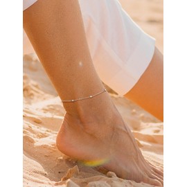 FindChic Summer Anklet for Women Girls Fashion Trendy Stainless Steel Adjustable Anklet Women Ankle Beach Jewellery Chain Length: 22 cm + 5 cm, Stainless Steel