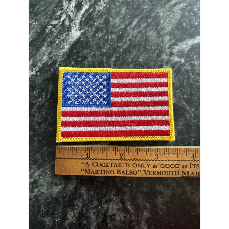American Flag Iron On Patch 3.5” Logo Yellow Trim USA