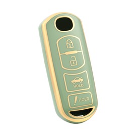 OFF WE GO for Mazda Key Fob Cover, Soft TPU Key Case Shell Fit for 2019-2023 Mazda 3 6 Mazda 3 Hatchback, 2020-2023 Mazda CX-5 CX-9 CX-30 3/4 Buttons Smart Car Key Accessories (Gold Green)
