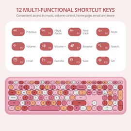SbocKeeb Wireless Typewriter Keyboard and Mouse Combo Retro 104 Key Full Size Office Set Pink Keyboard with Silent Round Keycaps, Ideal for Laptop and Desktop PCs, Cute esign Keyboard.(Pink)