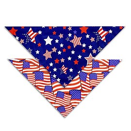 Pohshido 2 Pack 4th of July Dog Bandana, American Independence Holiday Bandanas for Small Medium Large Dogs Cats (Freedom Stars/Old Glory, Small)