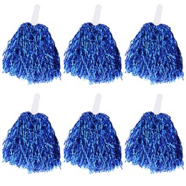 BORFUE 6pcs Cheerleading Poms Cheer Pom Poms Metallic Foil Pompoms for Children Adults Sports Meeting Sports Competition Holiday Celebration (blue)