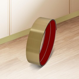 Soengsau Metal Kick Plate, Anti-Scratch Base Cover Kickplate, Peel and Stick Baseboard Molding Trim for Wall, Entrance Door, Kitchen Cupboard, Dishwasher Toe (196.8"L x 3.15"W, Brushed Gold)