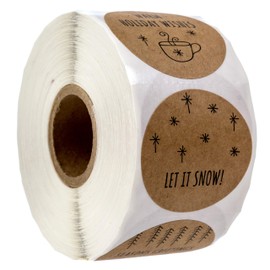 Warm Winter Wishes Brown Kraft Holiday Stickers / 500 Christmas Labels / 1.5" Seasons Greetings Envelope Seals / 5 Festive Cozy Winter Package Decal Designs/Made in The USA