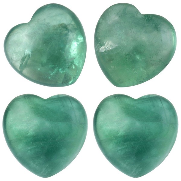 Rockcloud Healing Crystal 0.8 inch Green Fluorite Heart Love Carved Palm Worry Stone Chakra Reiki Balancing Mini Size(Pack of 4)