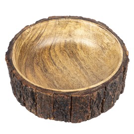 GoCraft Mango Wood Decorative Bowl with Tree Bark Medium 7.5" Diameter x 2.75" Height Single Bowl