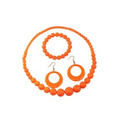 xuzhiyuan Boho Colorful Acrylic Beads Necklace Candy Color 80s Party Retro Dangle Earrings Summer Vibe Beach Jewelry Set for Women Gift-Orange Bracelet Set