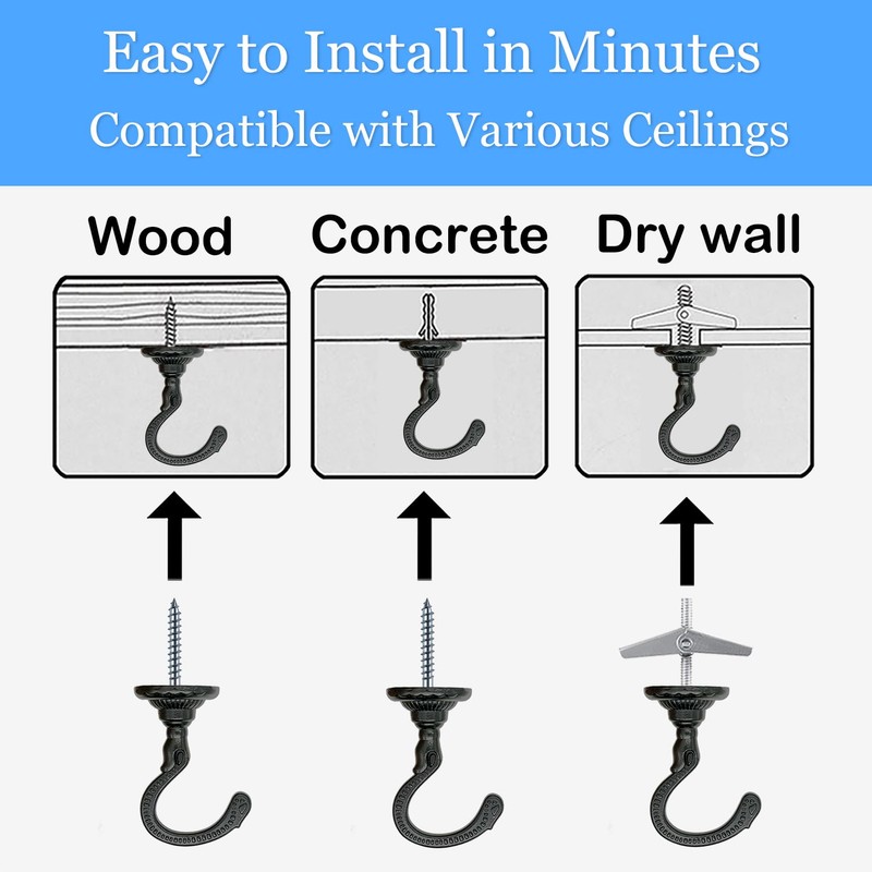 Evsteluo Heavy-Duty Ceiling Hooks 25–30 lbs Capacity with Hardware Kit