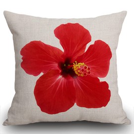 Smooffly Throw Pillow Cover Home Decor Red Hibiscus Flower on A White Background Tropical Pillow Case Decorative 18 x 18 Inches Outdoor Cushion Couch Sofa Pillowcase 45X45CM