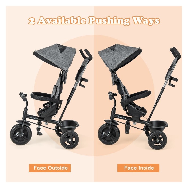 Costway 4x1 Baby Toddler Trike Tricycle Removable Canopy Adjustable Push