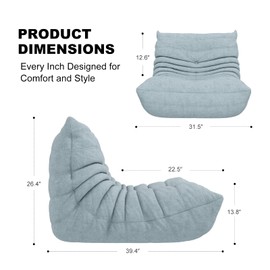 Bean Bag Chair for Adults, Bean Bag Sofa - Adult Size with Soft Waterproof Fabric for Living Room, Apartments, Reading Corner, Gaming, and Movie Venue (Mist Blue)