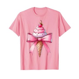 Coquette Bow Ice Cream Cone Pink Ribbon Mom Mothers Day Girl T-Shirt