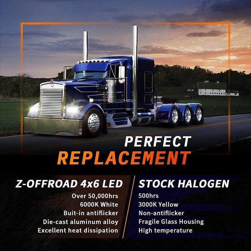 Z-OFFROAD 2pcs 60W 4x6 LED Headlights DOT Approved H4656 H4651