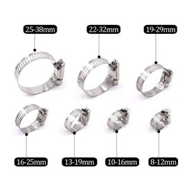 DollaTek 50 Piece 8-38mm American Stainless Steel Single Ear Stepless Hose Clamps Assortment Kit