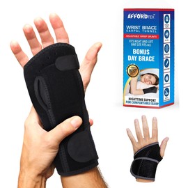Affordtex Carpal Tunnel Wrist Brace Set - Night Support with Metal Splint + BONUS Daytime Brace | Adjustable Hand Support for Arthritis, Tendonitis, Sprains & Injuries | Left or Right Hand