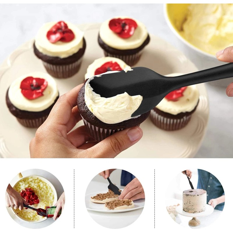 HOTEC 600℉ Heat Resistant BPA-Free Silicone Rubber Spatula Set,Kitchen Cooking