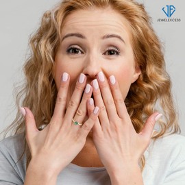 JEWELEXCESS Emerald Ring May Birthstone Jewelry – 0.50 Carat Emerald 14K Gold over Silver Ring Jewelry – Gemstone Rings with Hypoallergenic 14K Gold over Silver Band