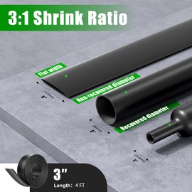 ELECFUN 3 Inch Heat Shrink Tubing Roll, 3:1 Large Marine Grade Adhesive Lined Heatshrink Tube, Heavy Duty Dual Wall Shrinkable Wiring Wrap, Seal Against Moisture Corrosion and Air Leakage 4 ft