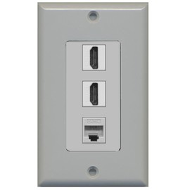 RiteAV - 2 HDMI and 1 Cat5e White Ethernet Port Wall Plate Decorative - Gray