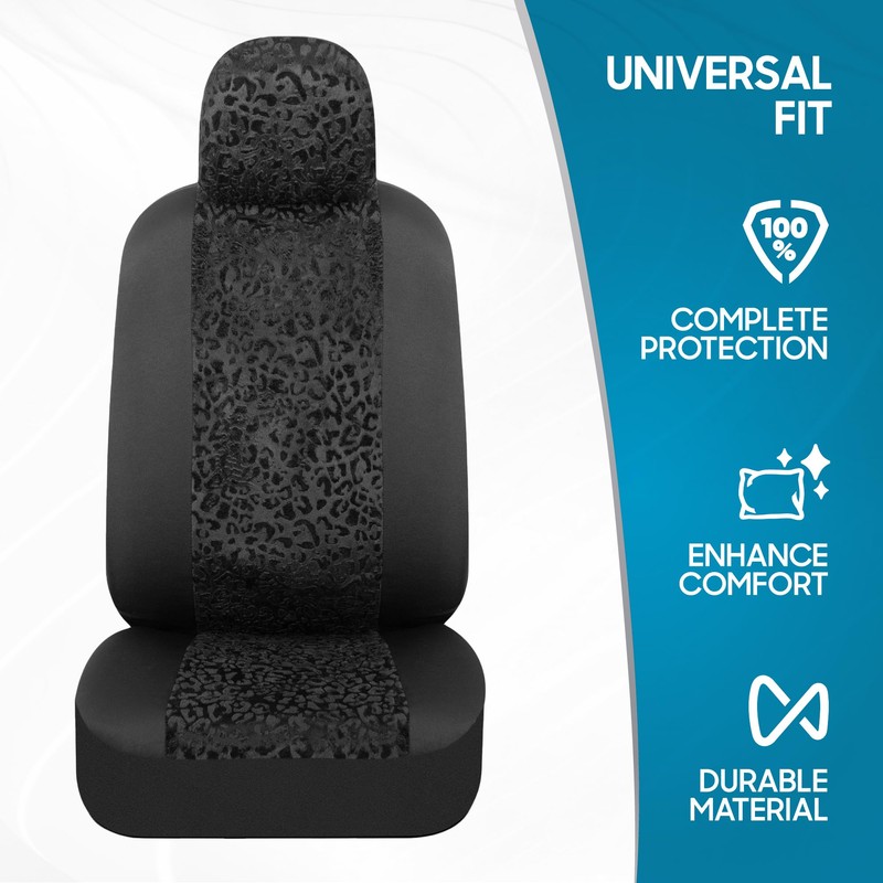 BDK Black Leopard Car Seat Covers for Front Seats, Animal