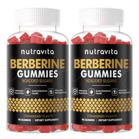 Nutravita Berberine Gummies with Ceylon Cinnamon 1500mg High Potency Berberine HCL Supplement for Immune and Metabolism Support, Sugar Free Organic Berberine Gummies Strawberry Flavor-2PACK
