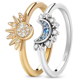Gloryit Sun Moon Ring Set, Rings Women Gold Silver 925, Heavenly Sun Ring Gold and Moon Ring Silver Matching Ring, Ring Moon, Sparkling Sun Ring