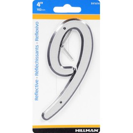 HIllman 841614 4-Inch Nail-On Reflective Plastic House Number 9