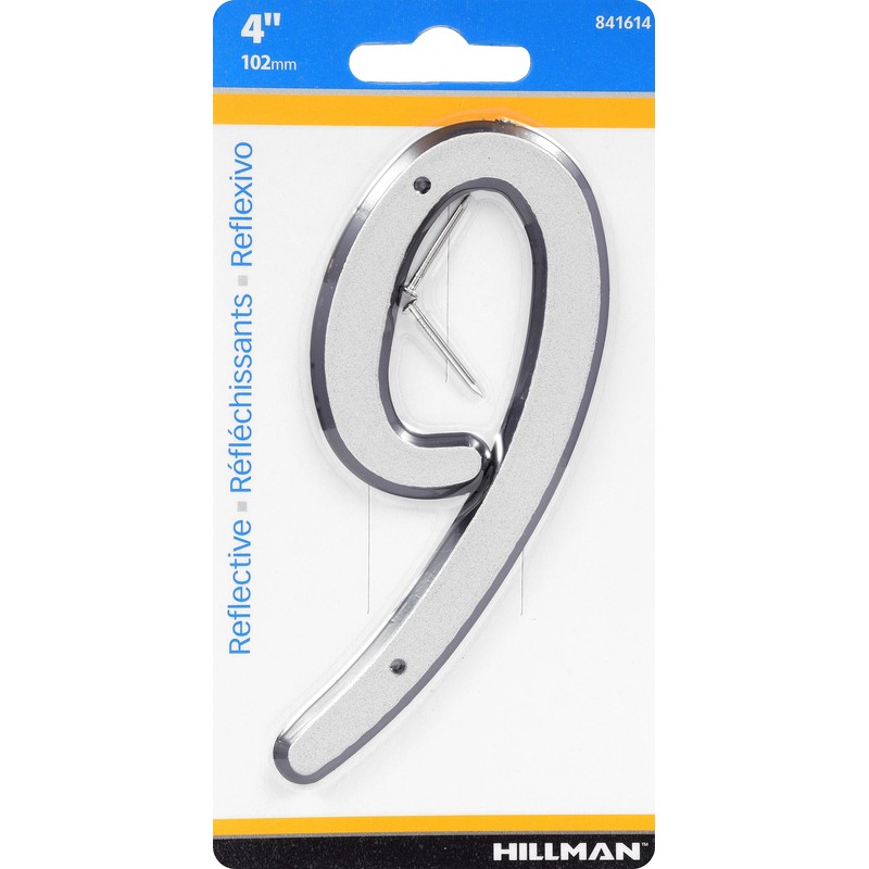 HIllman 841614 4-Inch Nail-On Reflective Plastic House Number 9