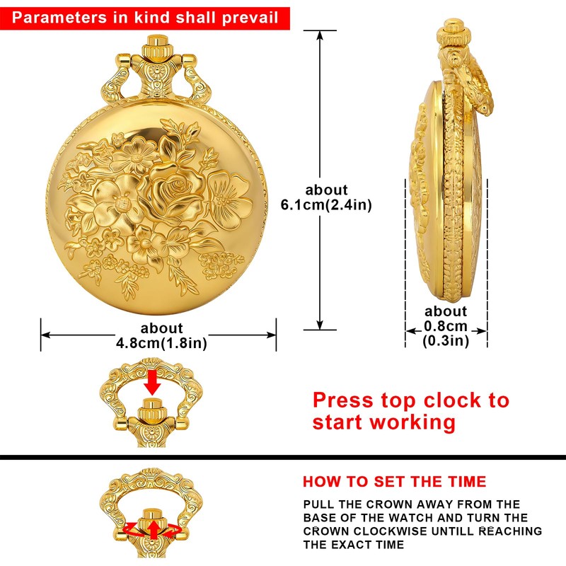 Tiong Pocket Watch Vintage Pocket Watches with Chain Gifts Mother's