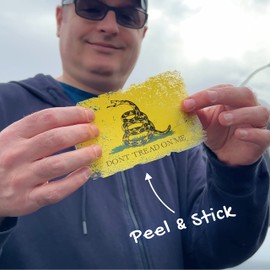 Stickios Dont Tread On Me Sticker - Gadsden Flag Stickers for Cars, Trucks, Windows - Patriotic American Flag Decal - Tattered Yellow Vinyl Rattlesnake Don't Tread On Me Decals for Vehicles (5.4x3.6)