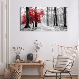 ARTSPIRIT Wall Art Decor Black and White Red Forest Canvas Wall Art for Living Room Bedroom Office Kitchen Home Decorations Modern Landscape Trees Nature Art Framed Ready to Hang